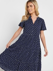 M&Co Blue Petite Dobby Tiered 100% Cotton Dress - Image 4 of 5