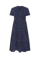 M&Co Blue Petite Dobby Tiered 100% Cotton Dress - Image 5 of 5