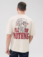 Ecru White Skull Relaxed Fit Graphic Print Heavy Weight T-Shirt - Image 1 of 9