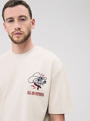 Ecru White Skull Relaxed Fit Graphic Print Heavy Weight T-Shirt - Image 2 of 9