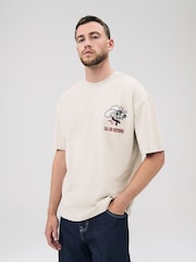 Ecru White Skull Relaxed Fit Graphic Print Heavy Weight T-Shirt - Image 4 of 9