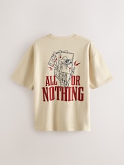Ecru White Skull Relaxed Fit Graphic Print Heavy Weight T-Shirt - Image 6 of 9