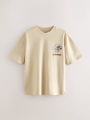 Ecru White Skull Relaxed Fit Graphic Print Heavy Weight T-Shirt - Image 7 of 9