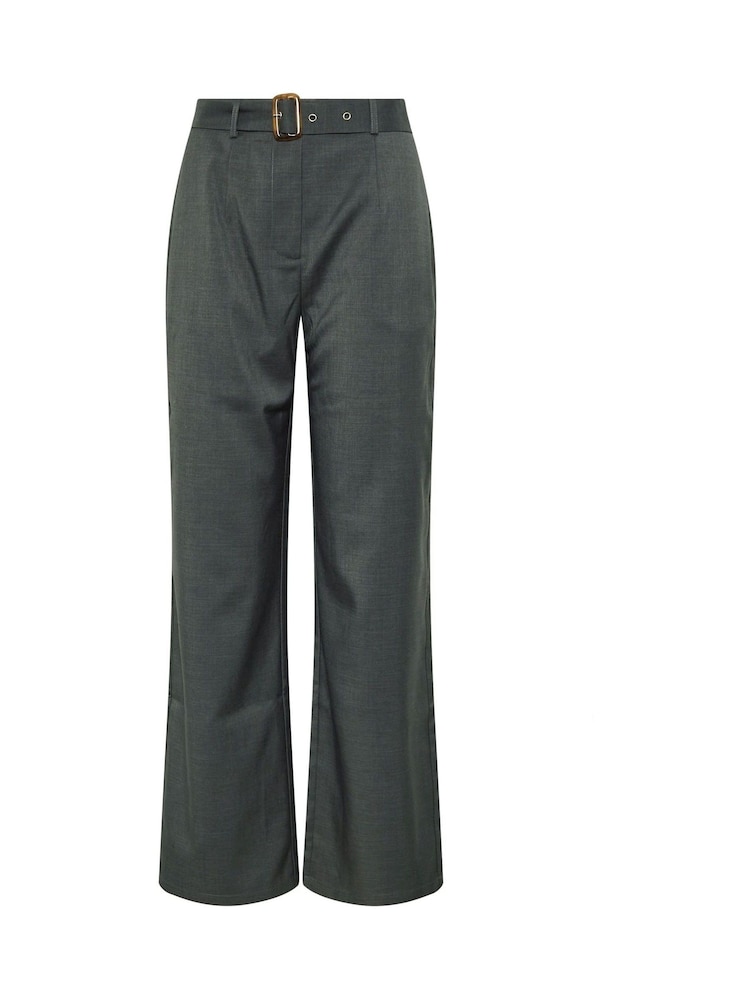 Long Tall Sally Grey Wide Leg Belted Trousers - Image 4 of 4 Long Tall Sally Grey Wide Leg Belted Trousers - Image 4 of 4