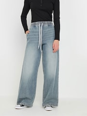 Long Tall Sally Blue Pull On Wide Leg 100% Cotton Jeans - Image 2 of 5