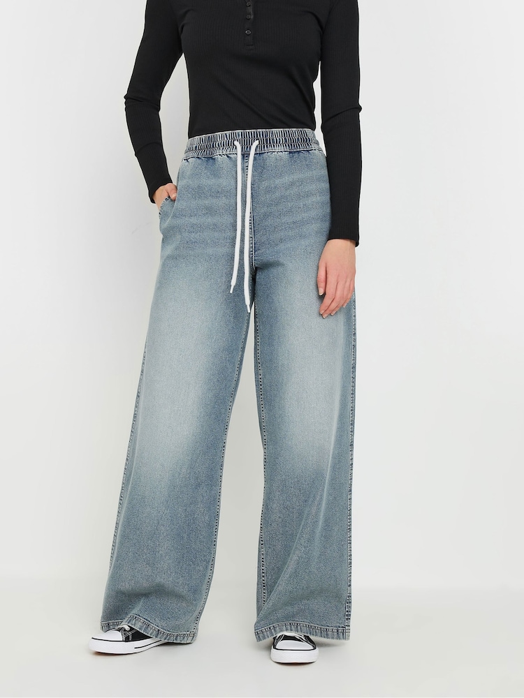 Long Tall Sally Blue Pull On Wide Leg 100% Cotton Jeans - Image 2 of 5