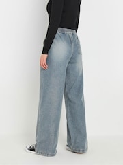 Long Tall Sally Blue Pull On Wide Leg 100% Cotton Jeans - Image 3 of 5