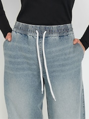 Long Tall Sally Blue Pull On Wide Leg 100% Cotton Jeans - Image 4 of 5