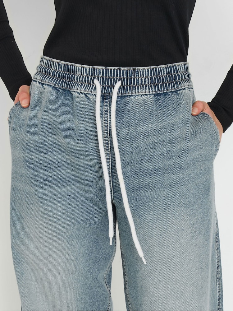 Long Tall Sally Blue Pull On Wide Leg 100% Cotton Jeans - Image 4 of 5