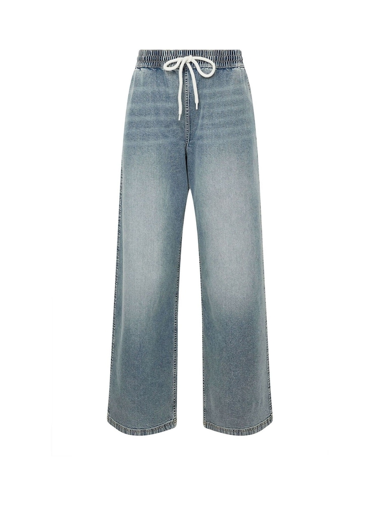 Long Tall Sally Blue Pull On Wide Leg 100% Cotton Jeans - Image 5 of 5