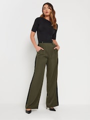 Long Tall Sally Green Side Stripe Wide Leg Trousers - Image 1 of 6