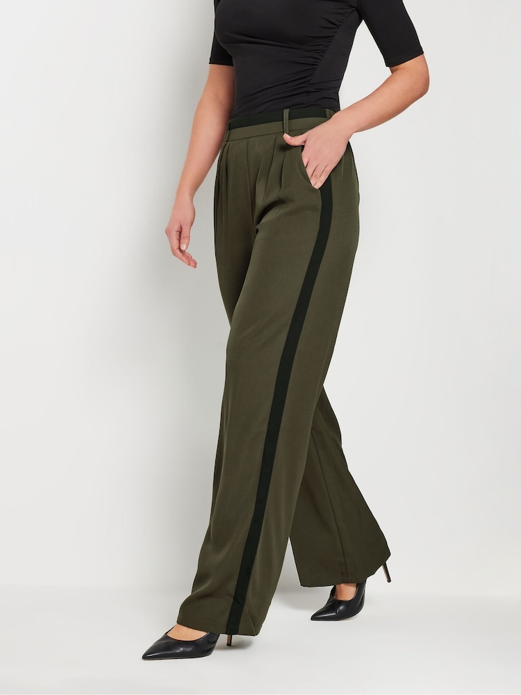 Long Tall Sally Green Side Stripe Wide Leg Trousers - Image 3 of 6