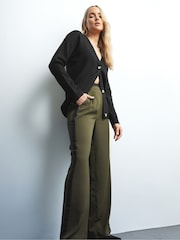 Long Tall Sally Green Side Stripe Wide Leg Trousers - Image 5 of 6