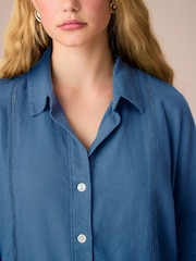 Colbalt Blue Linen Blend Short Sleeve Ladder Insert Shirt - Image 1 of 6
