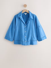 Colbalt Blue Linen Blend Short Sleeve Ladder Insert Shirt - Image 4 of 6