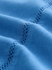 Colbalt Blue Linen Blend Short Sleeve Ladder Insert Shirt - Image 5 of 6