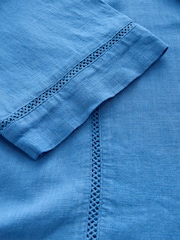 Colbalt Blue Linen Blend Short Sleeve Ladder Insert Shirt - Image 6 of 6