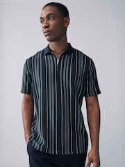 Marineblau/blau - Poloshirt mit vertikalen Streifen und Viertelreißverschluss - Bild 1 von 7