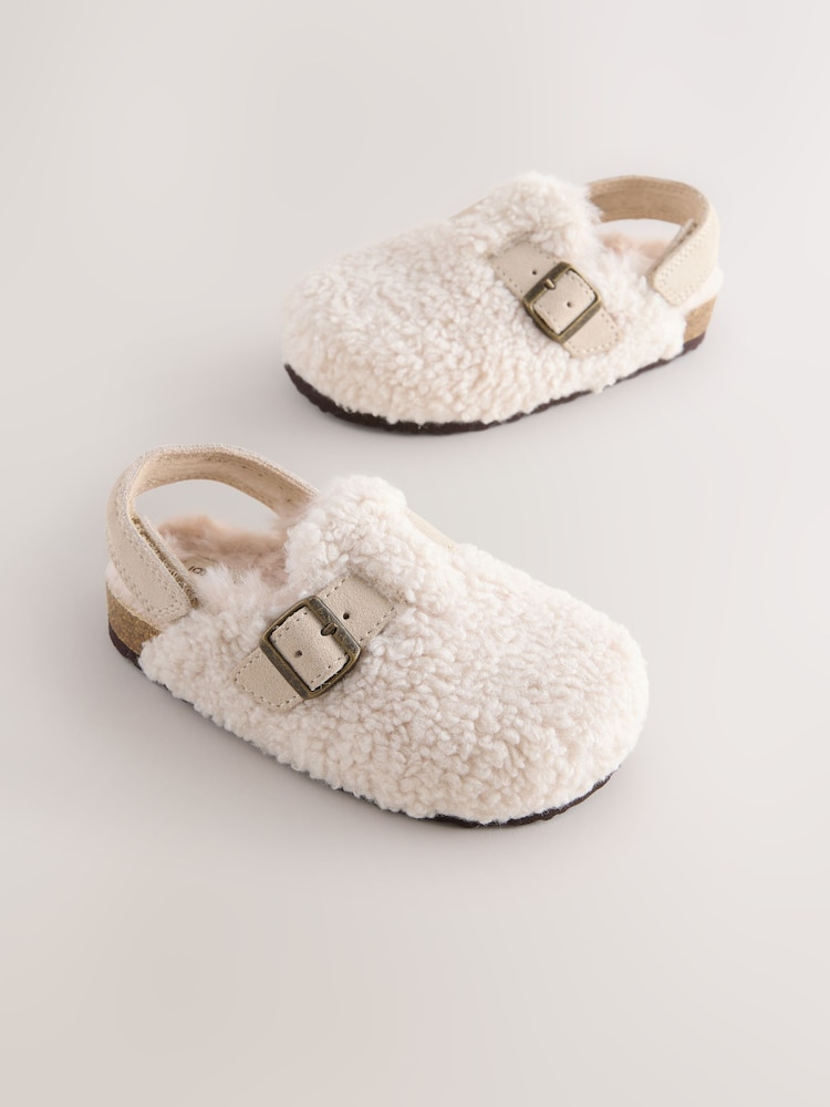Neutral Borg Leather Clogs - Image 1 of 5