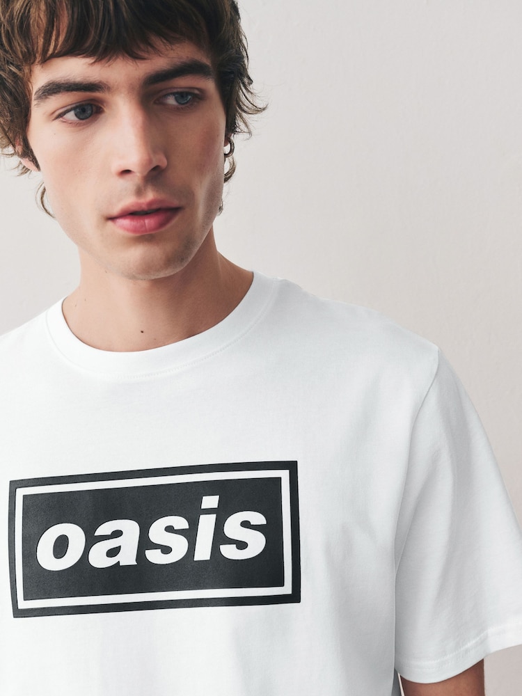 Biało-czarny - Oasis Graphic Band 100% Cotton T-Shirt - Image 1 of 7