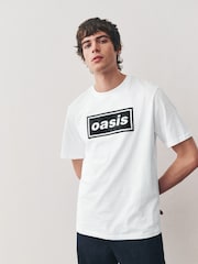 Biało-czarny - Oasis Graphic Band 100% Cotton T-Shirt - Image 3 of 7