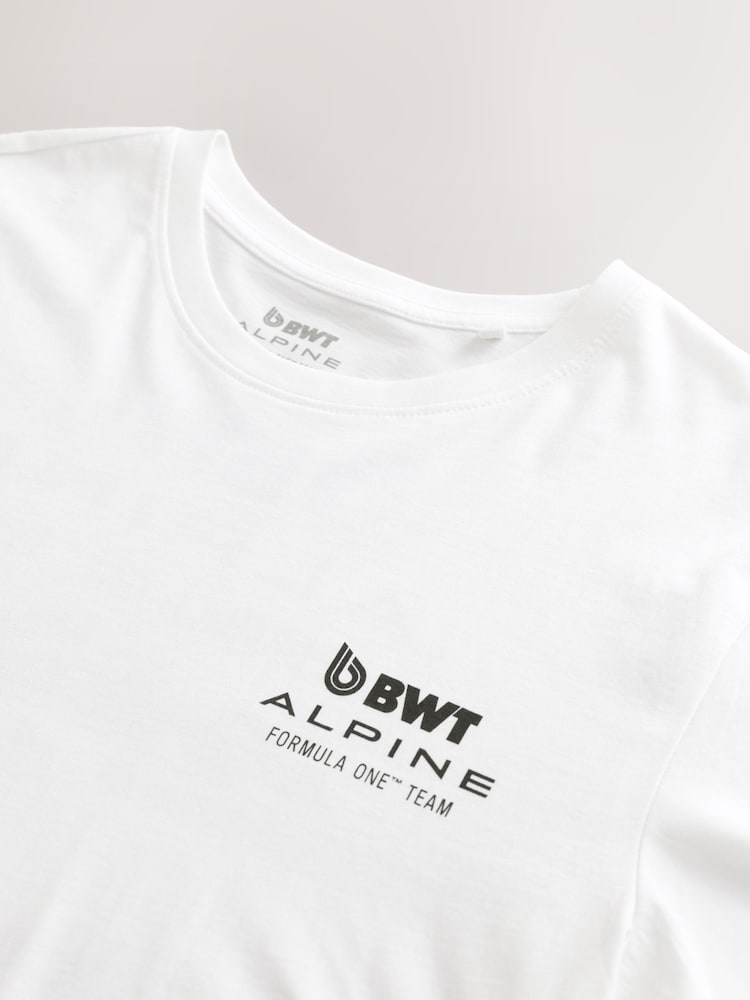 White 100% Cotton Alpine Formula 1 Licence Graphic T-Shirt - Image 7 of 7