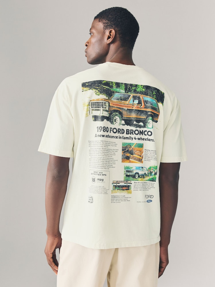 White Ford Bronco Licence Graphic 100% Cotton T-Shirt - Image 1 of 9