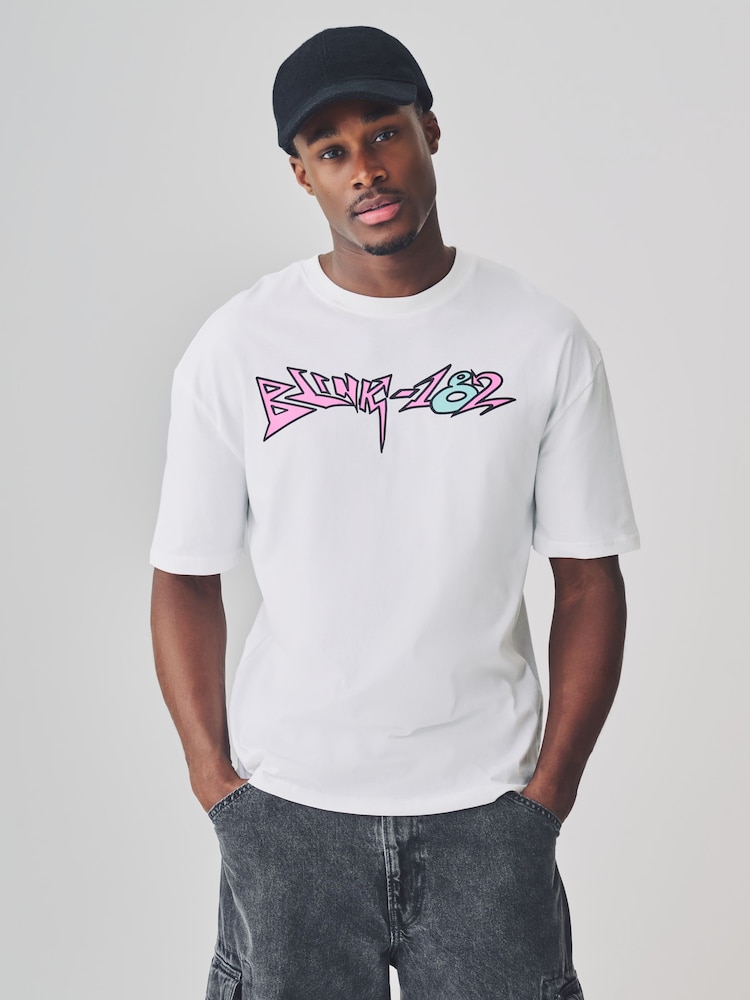 White Blink 182 - Ajustement régulier - T-shirt imprimé graphique Band - Image 2 of 9