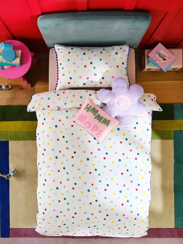 White Multi Spot Super Soft Brushed Cotton Duvet Cover and Pillowcase Set - Image 2 of 6