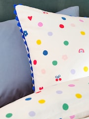 White Multi Spot Super Soft Brushed Cotton Duvet Cover and Pillowcase Set - Image 3 of 6