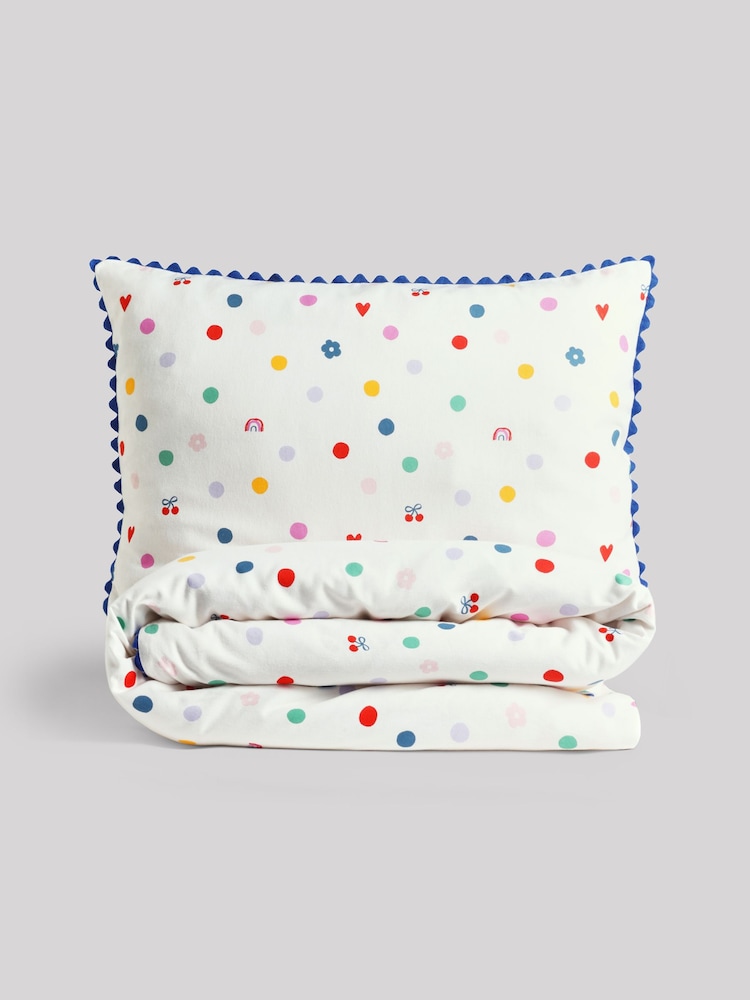 White Multi Spot Super Soft Brushed Cotton Duvet Cover and Pillowcase Set - Image 6 of 6