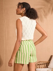 Love & Roses Green Stripe Denim Sailor Button Detail Shorts - Image 4 of 4