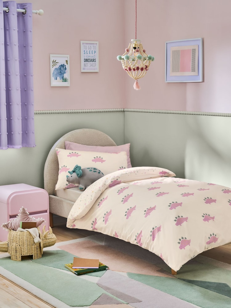 Pink Dinosaur Duvet Cover and Pillowcase Set - Image 1 of 6
