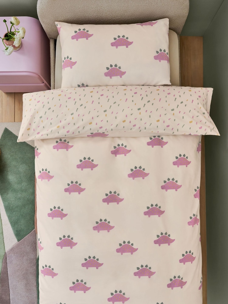 Pink Dinosaur Duvet Cover and Pillowcase Set - Image 2 of 6
