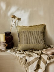 French Connection Matcha Wool Textured Fringe Cushion - Image 1 of 5