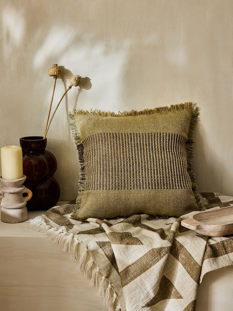 French Connection Matcha Wool Textured Fringe Cushion - Image 1 of 5