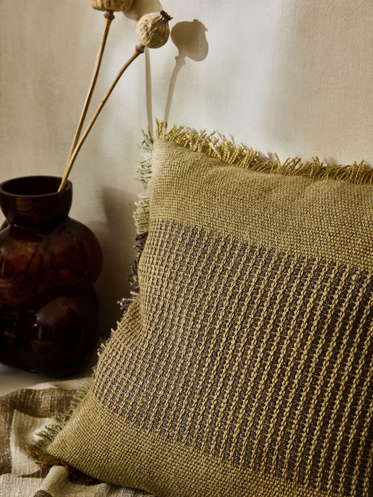 French Connection Matcha Wool Textured Fringe Cushion - Image 2 of 5