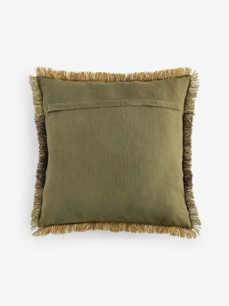 French Connection Matcha Wool Textured Fringe Cushion - Image 5 of 5
