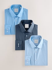Blue Texture/Print - Зауженный крой - Набор 3 оксфордских рубашек с одним манжетом из легкой в уходе ткани - Изображение 1 из 6