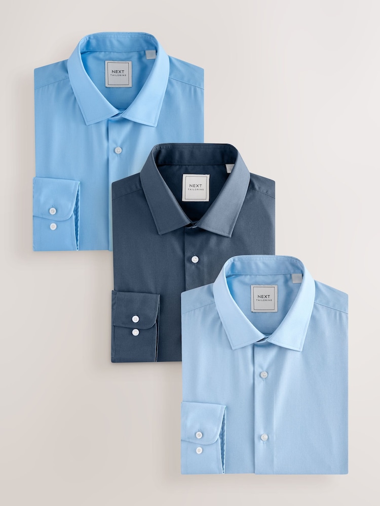 Blue Texture/Print - Зауженный крой - Набор 3 оксфордских рубашек с одним манжетом из легкой в уходе ткани - Изображение 1 из 6