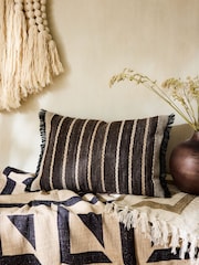 French Connection Espresso Stripe Fringe Cushion - Image 1 of 5