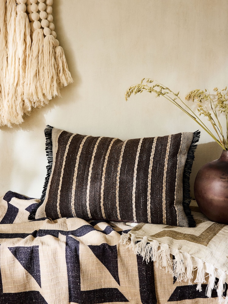 French Connection Espresso Stripe Fringe Cushion - Image 1 of 5