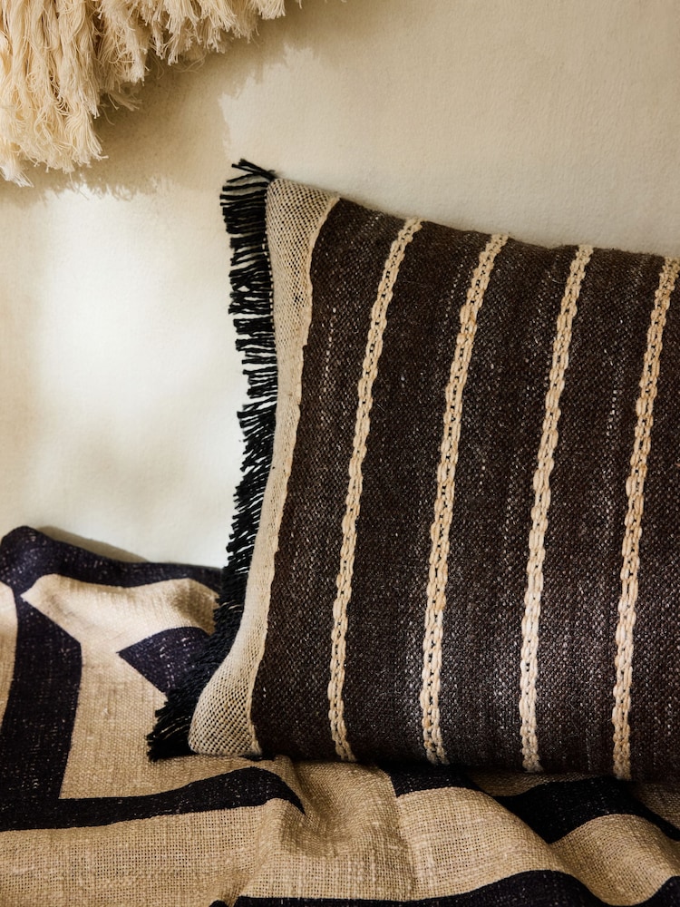 French Connection Espresso Stripe Fringe Cushion - Image 2 of 5