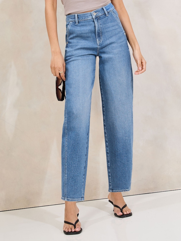 Lipsy Mid Wash Blue Slim Barrel Leg Jeans - Image 1 of 4