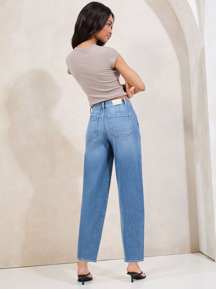 Albastru decolorat - Lipsy Slim Barrel Leg Jeans - Image 3 of 4