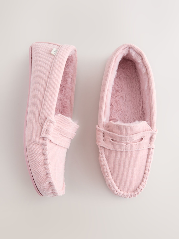 Pink Corduroy Moccasin Slippers - Image 1 of 5