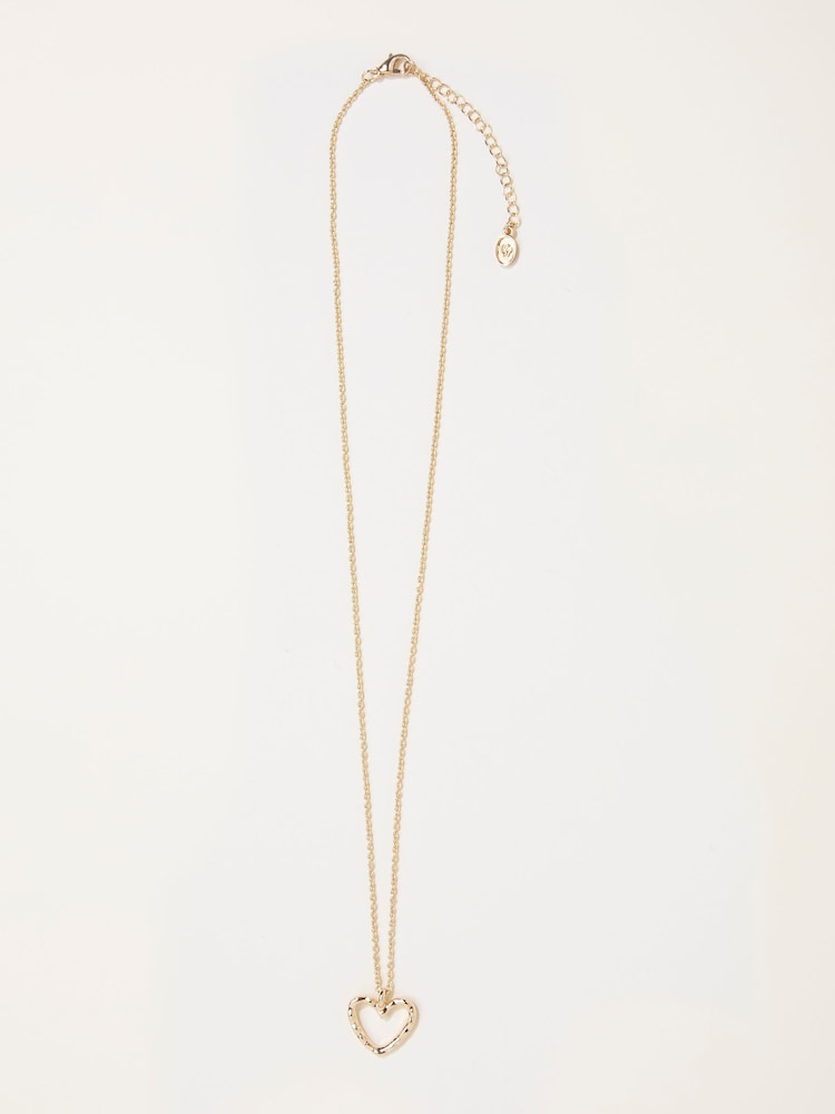 FatFace Gold Tone Hammered Heart Necklace - Image 1 of 2