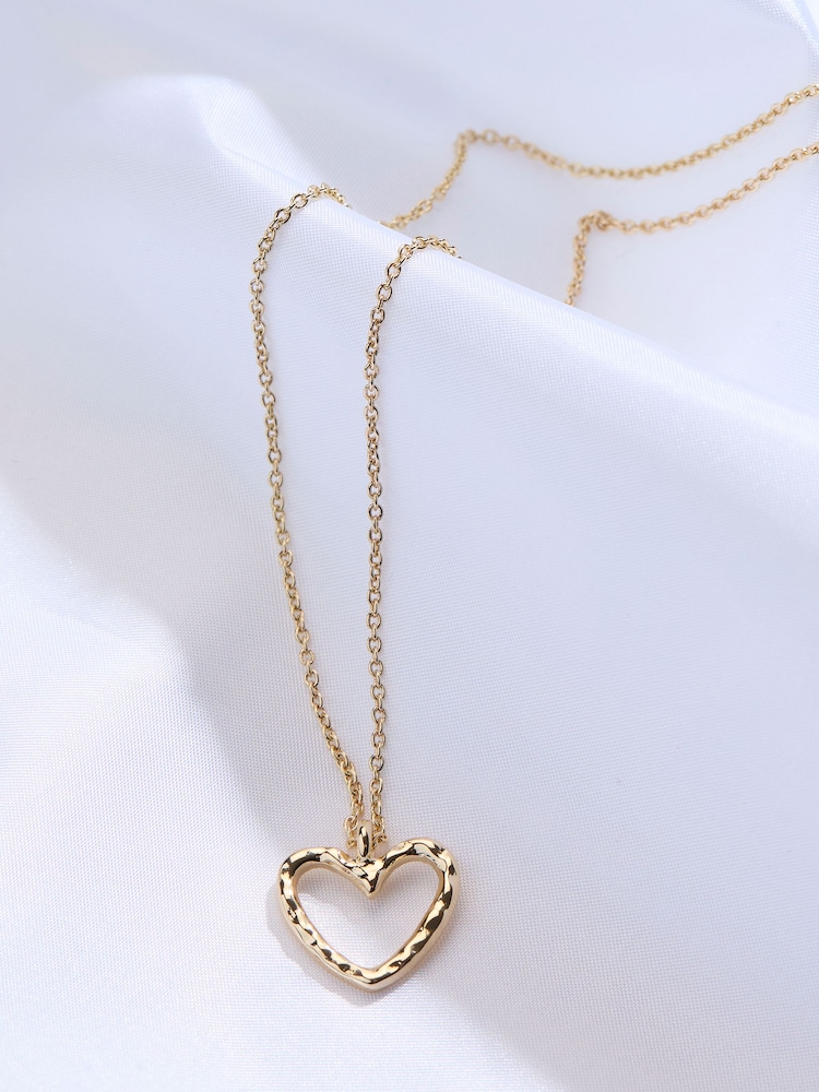 FatFace Gold Tone Hammered Heart Necklace - Image 2 of 2