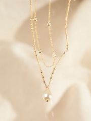 FatFace Gold Tone Pearl Layered Necklace - Image 2 of 2