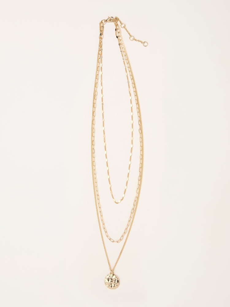 FatFace Gold Tone Disc Charm Layered Necklace - Image 1 of 2 FatFace Gold Tone Disc Charm Layered Necklace - Image 1 of 2